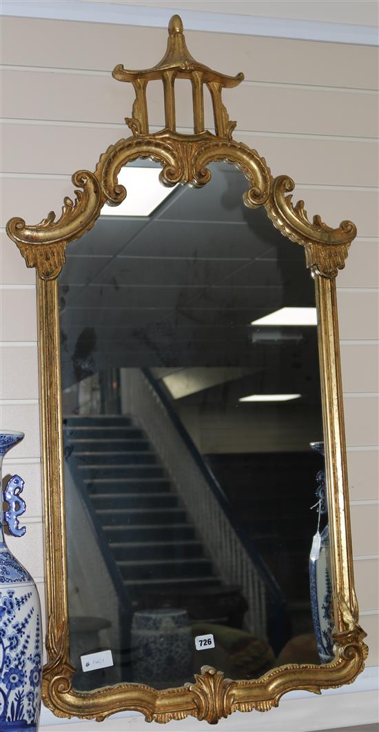 A gilt pagoda top wall mirror, H.125cm